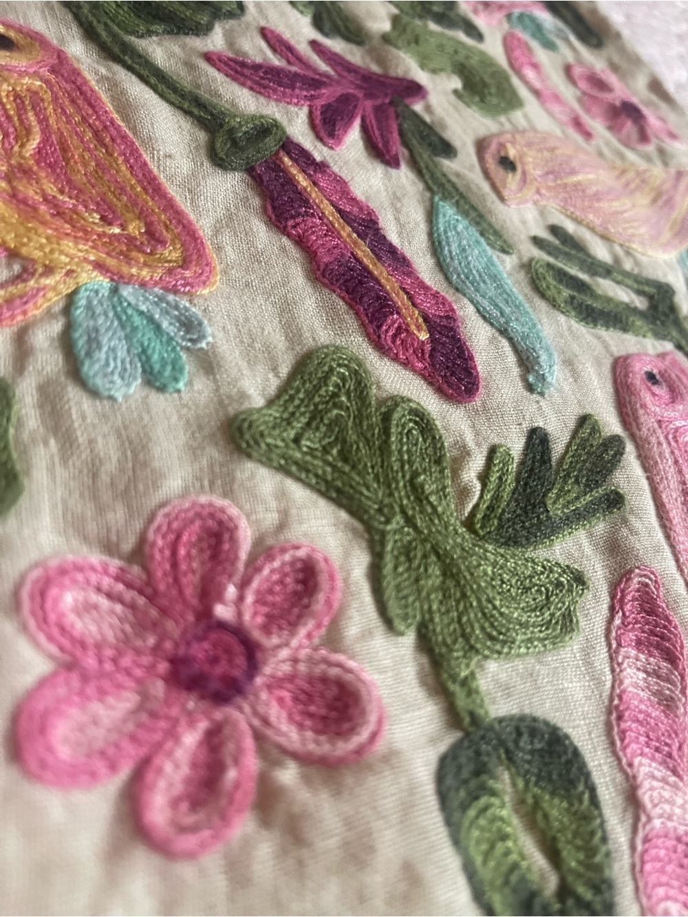 Calypso St. Barth Cream A-Line Skirt with Colorful Bird Embroidery - Picture 3 of 12